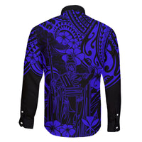 Hawaii King Kamehameha Family Matching Off Shoulder Long Sleeve Dress and Hawaiian Shirt Polynesian Pattern Navy Blue Version LT01 - Polynesian Pride