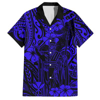 Hawaii King Kamehameha Family Matching Puletasi Dress and Hawaiian Shirt Polynesian Pattern Navy Blue Version LT01 Dad's Shirt - Short Sleeve Blue - Polynesian Pride