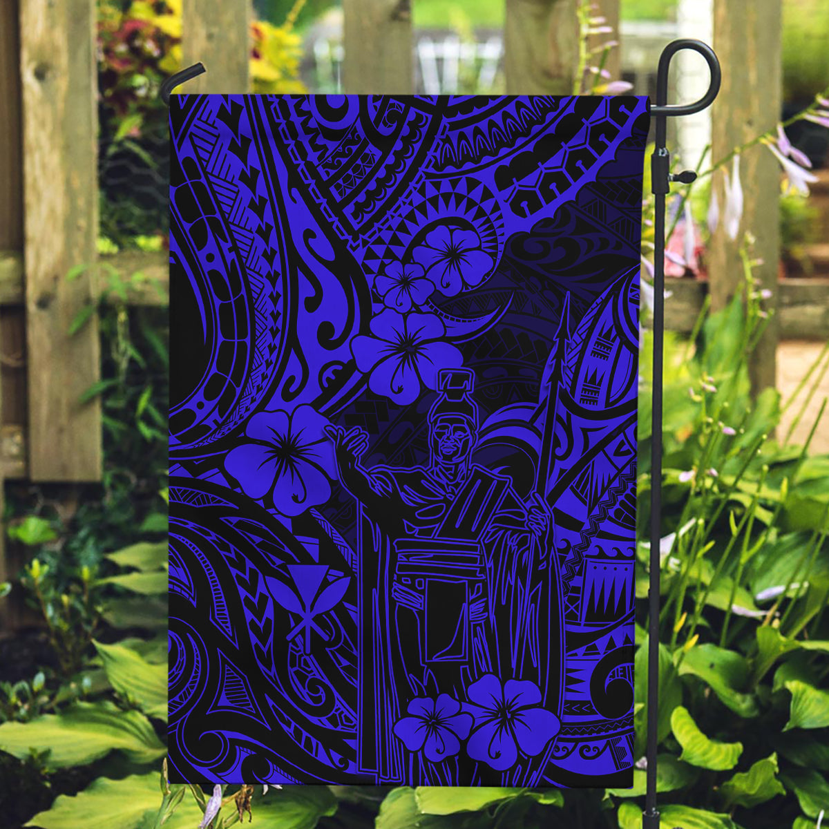 Hawaii King Kamehameha Garden Flag Polynesian Pattern Navy Blue Version LT01 Garden Flag Blue - Polynesian Pride