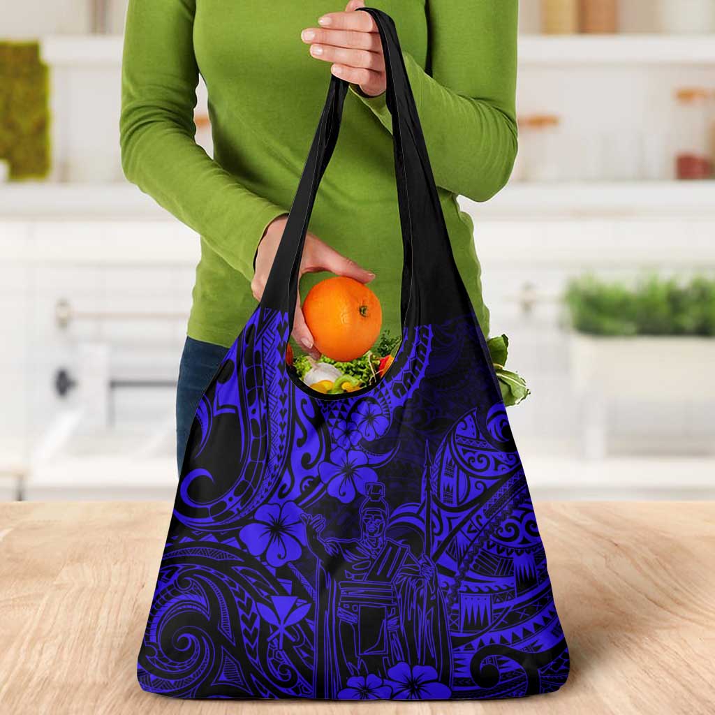 Hawaii King Kamehameha Grocery Bag Polynesian Pattern Navy Blue Version