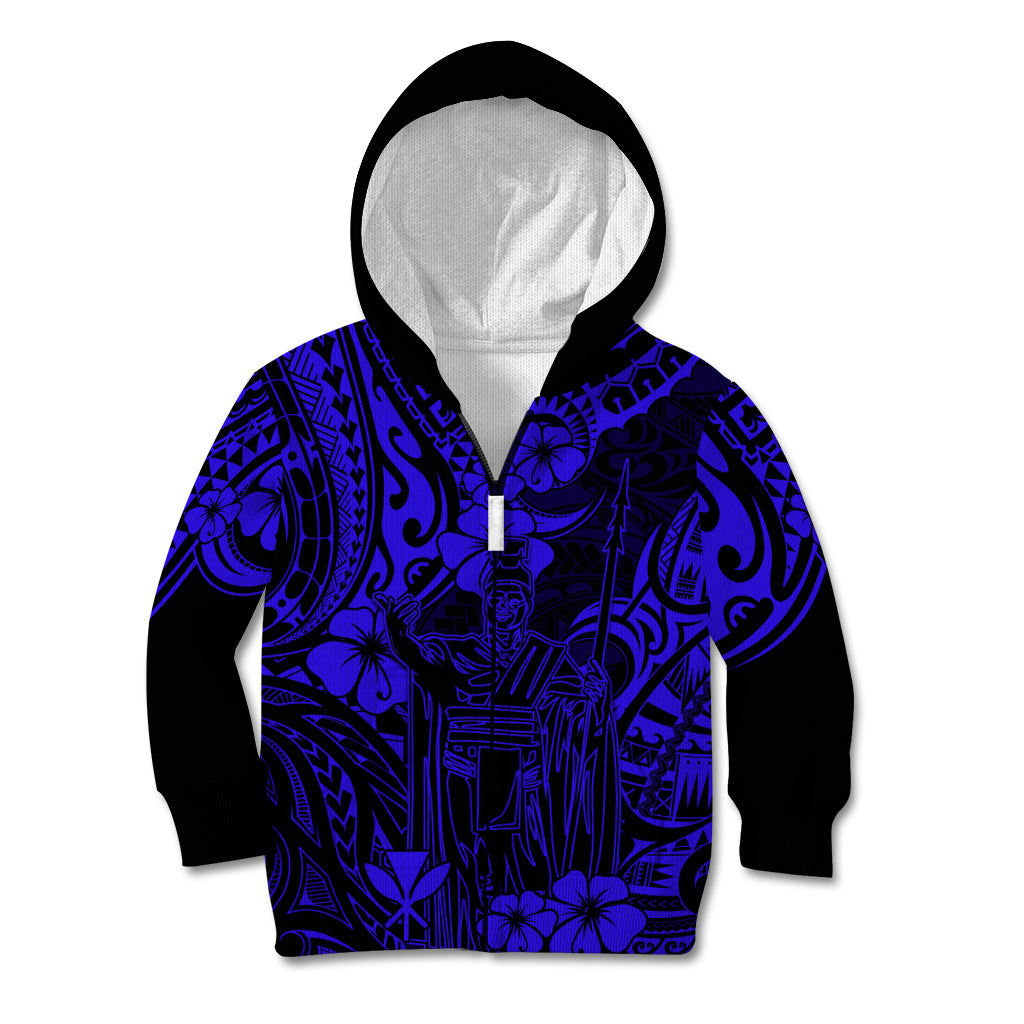 Hawaii King Kamehameha Kid Hoodie Polynesian Pattern Navy Blue Version LT01 - Polynesian Pride