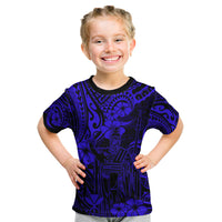 Hawaii King Kamehameha Kid T Shirt Polynesian Pattern Navy Blue Version LT01 Blue - Polynesian Pride
