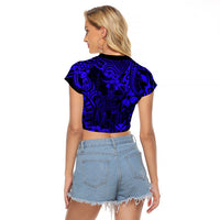 Hawaii King Kamehameha Raglan Cropped T Shirt Polynesian Pattern Navy Blue Version LT01 - Polynesian Pride