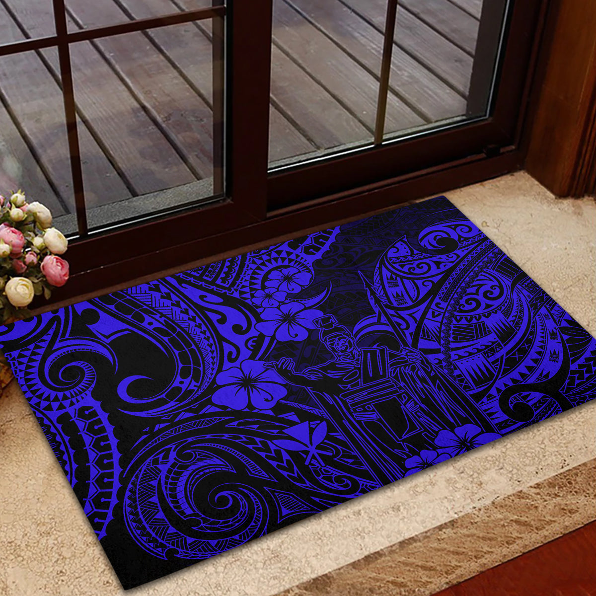 Hawaii King Kamehameha Rubber Doormat Polynesian Pattern Navy Blue Version LT01 - Polynesian Pride