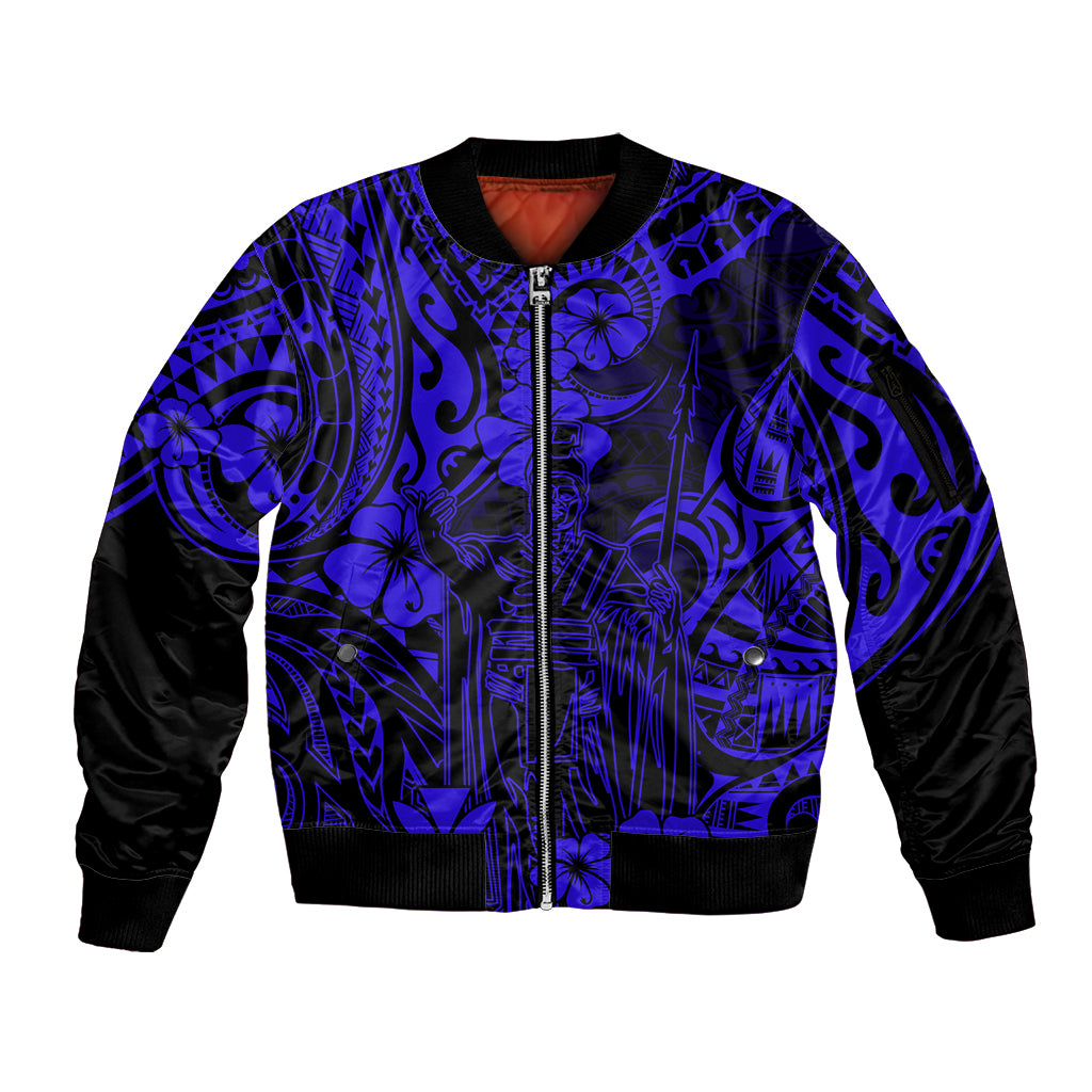 Hawaii King Kamehameha Sleeve Zip Bomber Jacket Polynesian Pattern Navy Blue Version LT01 Unisex Blue - Polynesian Pride