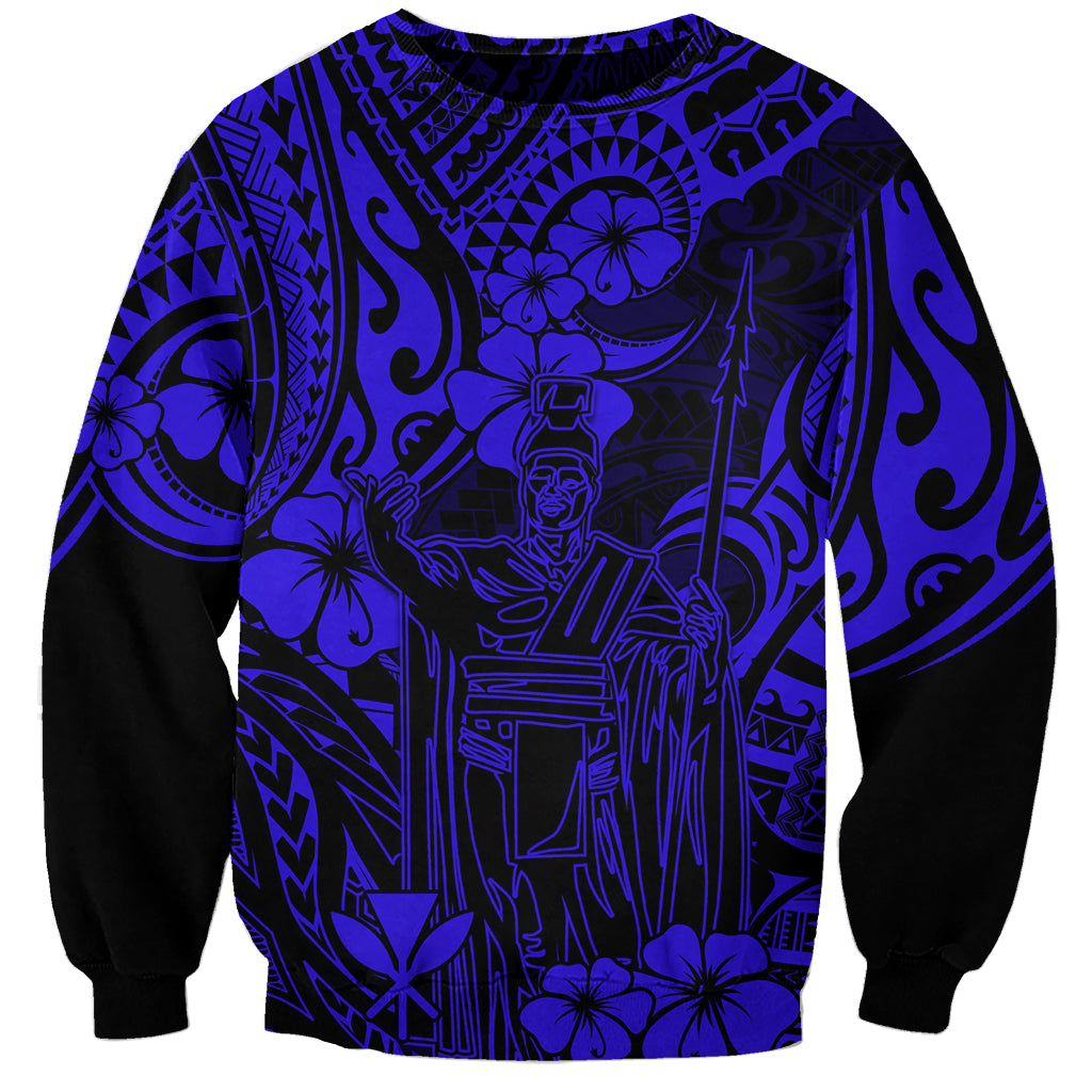 Hawaii King Kamehameha Sweatshirt Polynesian Pattern Navy Blue Version LT01 Unisex Blue - Polynesian Pride