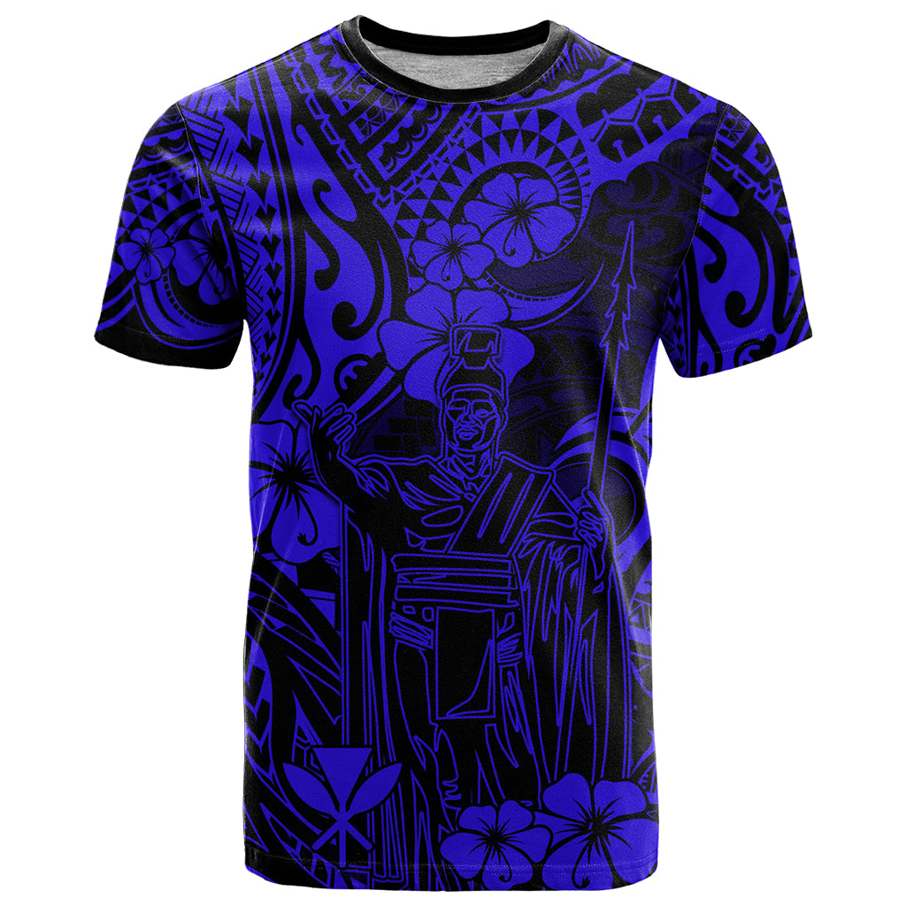 Hawaii King Kamehameha T Shirt Polynesian Pattern Navy Blue Version LT01 Blue - Polynesian Pride