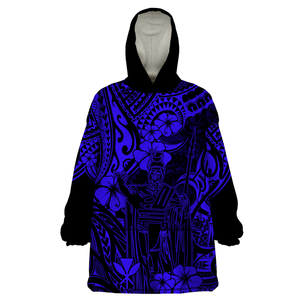 Hawaii King Kamehameha Wearable Blanket Hoodie Polynesian Pattern Navy Blue Version LT01 One Size Blue - Polynesian Pride