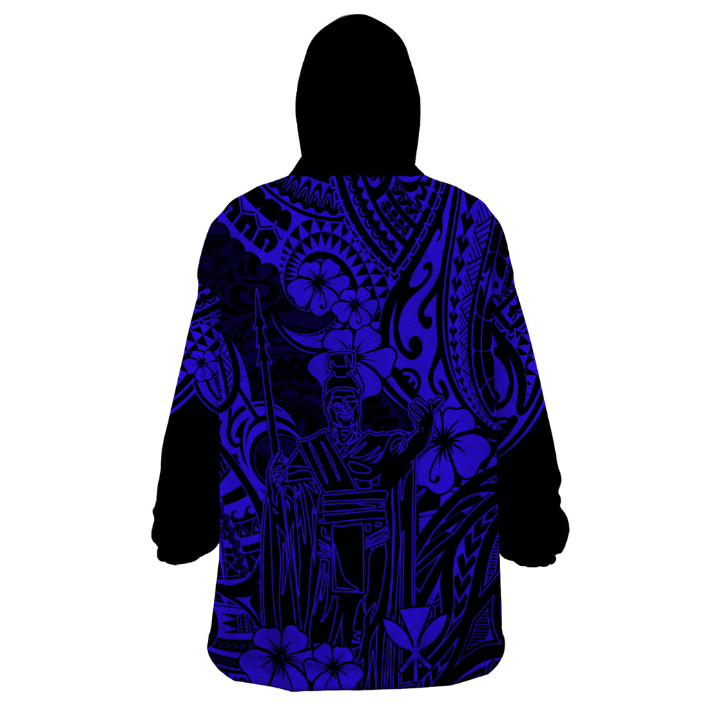 Hawaii King Kamehameha Wearable Blanket Hoodie Polynesian Pattern Navy Blue Version LT01 - Polynesian Pride