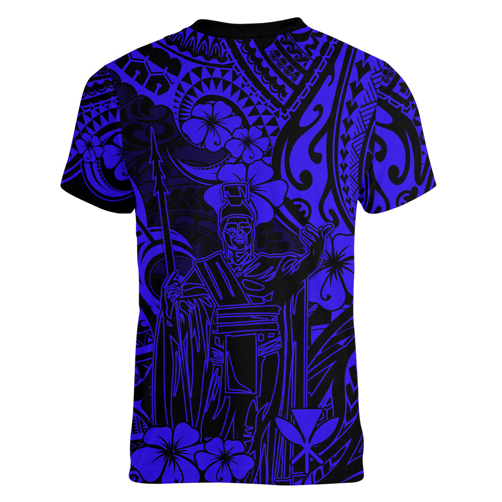 Hawaii King Kamehameha Women V Neck T Shirt Polynesian Pattern Navy Blue Version LT01 - Polynesian Pride