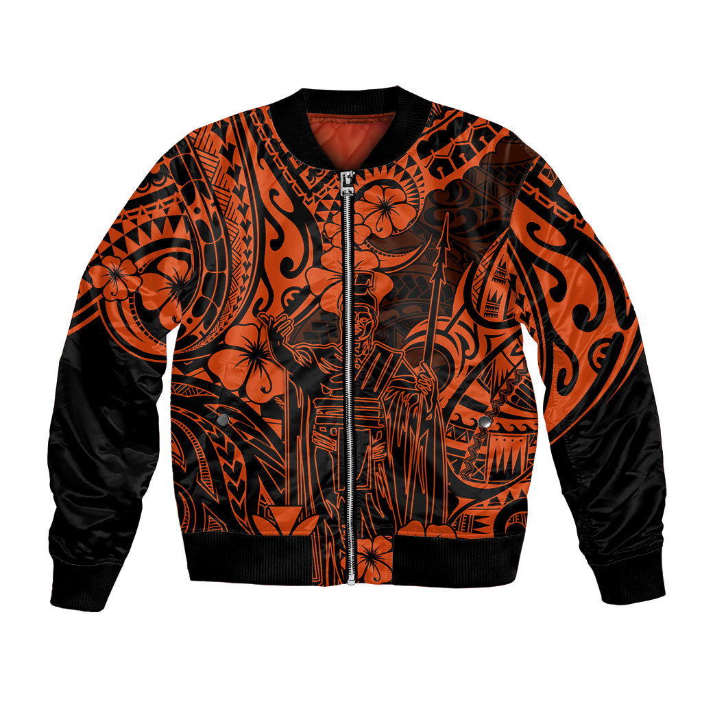 Hawaii King Kamehameha Bomber Jacket Polynesian Pattern Orange Version LT01 Unisex Orange - Polynesian Pride