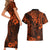 Hawaii King Kamehameha Couples Matching Short Sleeve Bodycon Dress and Hawaiian Shirt Polynesian Pattern Orange Version LT01 - Polynesian Pride