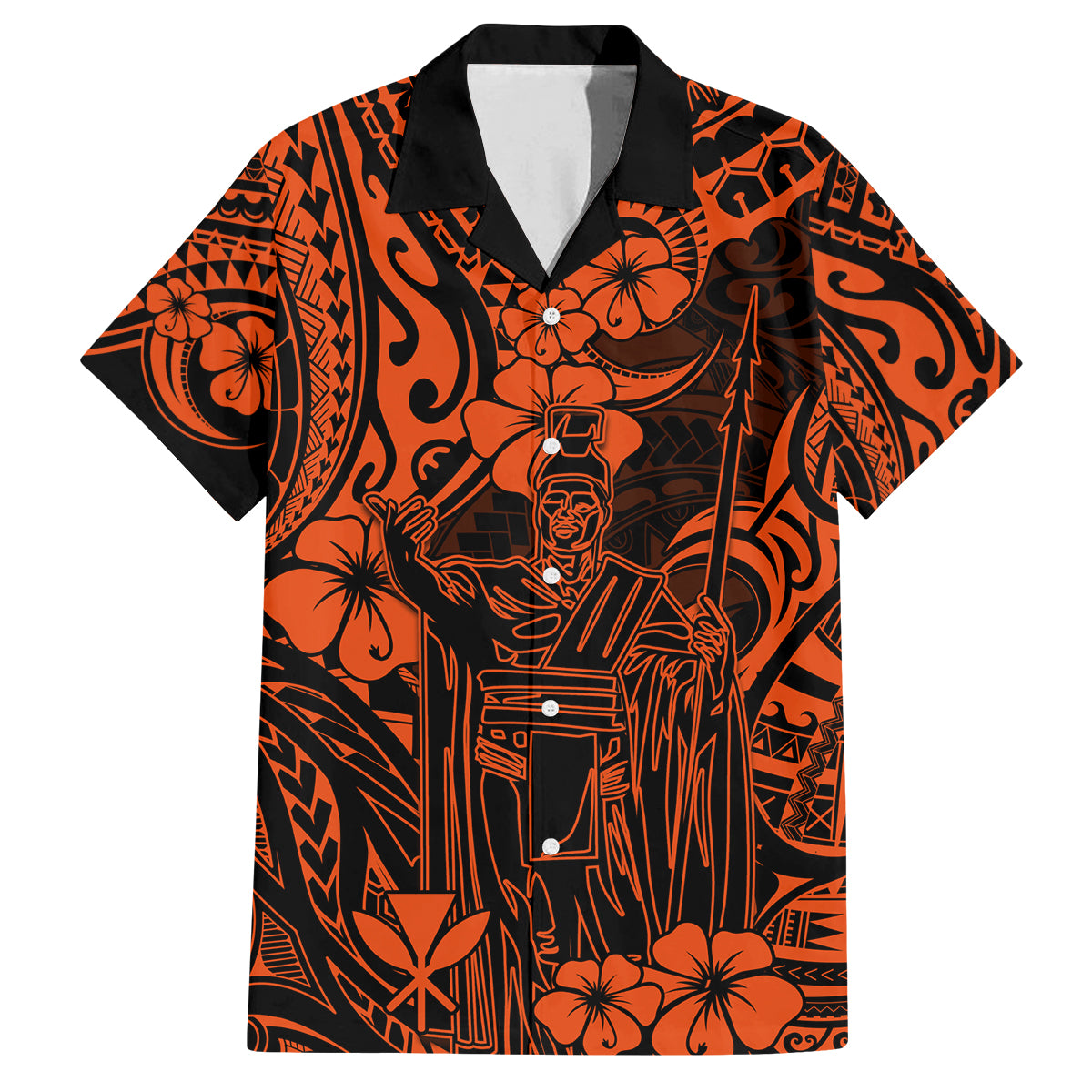 Hawaii King Kamehameha Family Matching Long Sleeve Bodycon Dress and Hawaiian Shirt Polynesian Pattern Orange Version LT01 Dad's Shirt - Short Sleeve Orange - Polynesian Pride