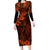 Hawaii King Kamehameha Family Matching Long Sleeve Bodycon Dress and Hawaiian Shirt Polynesian Pattern Orange Version LT01 Mom's Dress Orange - Polynesian Pride