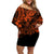 Hawaii King Kamehameha Family Matching Off Shoulder Short Dress and Hawaiian Shirt Polynesian Pattern Orange Version LT01 Mom's Dress Orange - Polynesian Pride