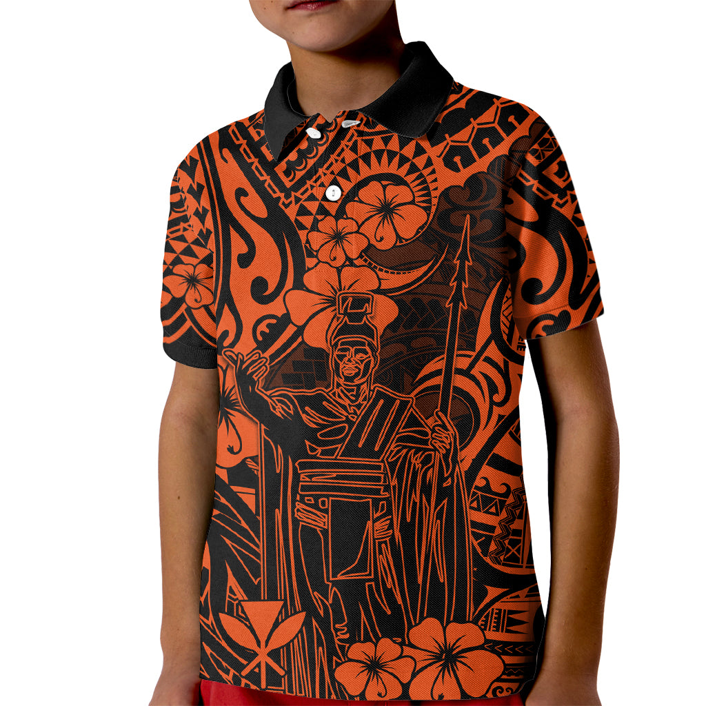 Hawaii King Kamehameha Kid Polo Shirt Polynesian Pattern Orange Version LT01 Kid Orange - Polynesian Pride