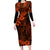 Hawaii King Kamehameha Long Sleeve Bodycon Dress Polynesian Pattern Orange Version LT01 Long Dress Orange - Polynesian Pride