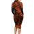 Hawaii King Kamehameha Long Sleeve Bodycon Dress Polynesian Pattern Orange Version LT01 - Polynesian Pride