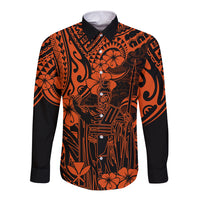 Hawaii King Kamehameha Long Sleeve Button Shirt Polynesian Pattern Orange Version LT01 Unisex Orange - Polynesian Pride