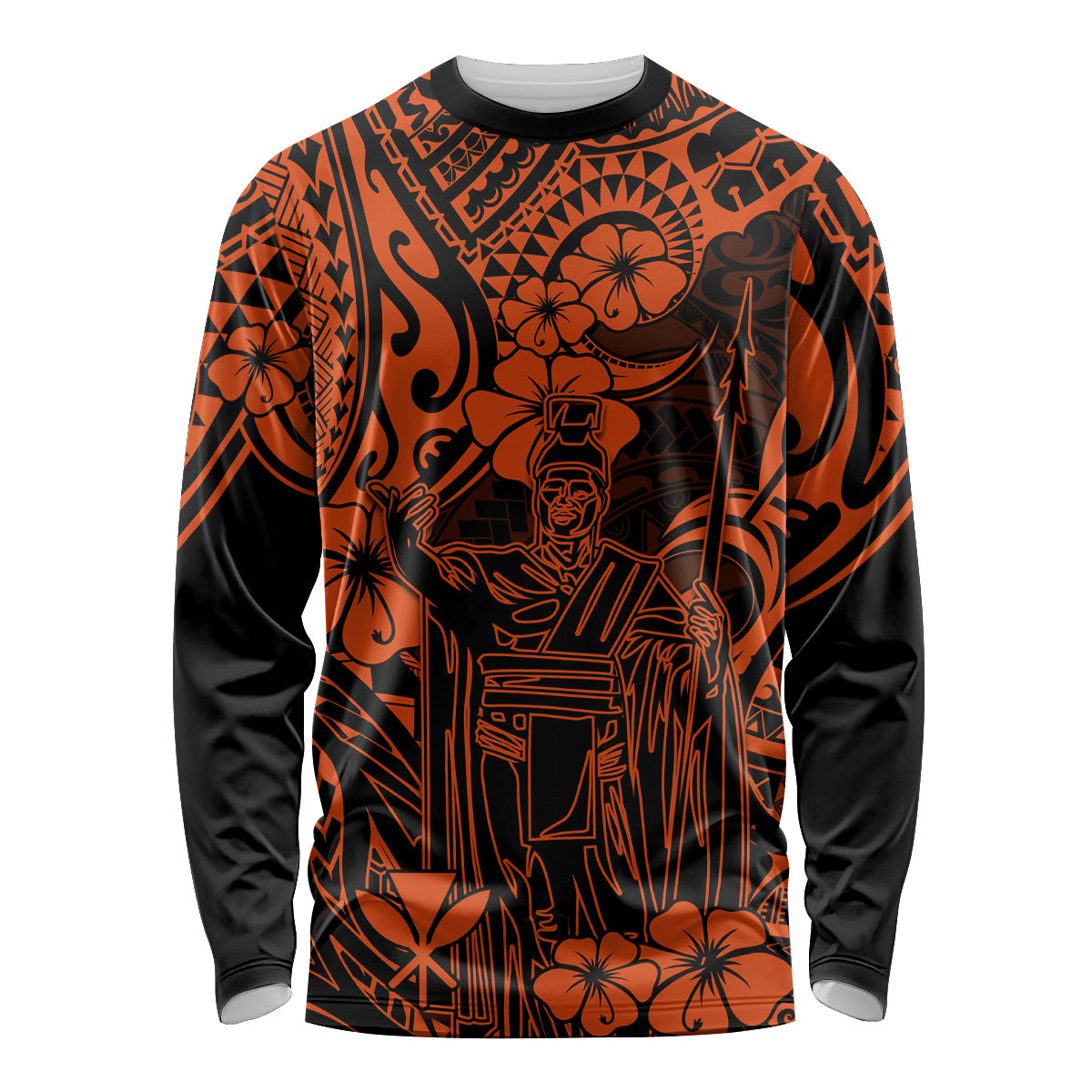 Hawaii King Kamehameha Long Sleeve Shirt Polynesian Pattern Orange Version LT01 Unisex Orange - Polynesian Pride