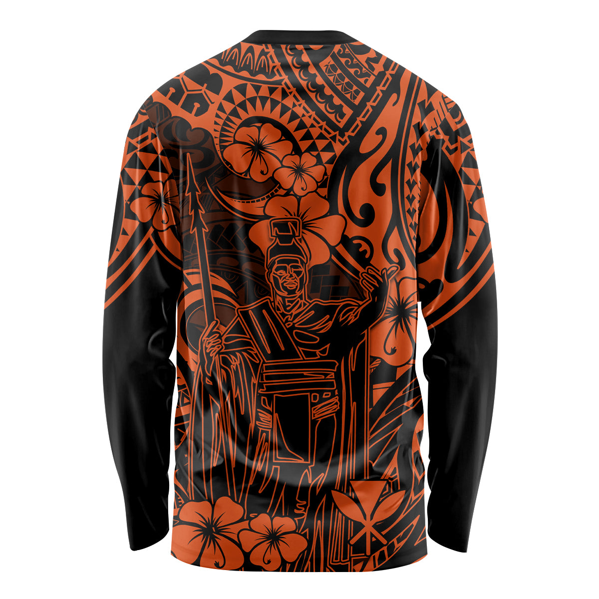 Hawaii King Kamehameha Long Sleeve Shirt Polynesian Pattern Orange Version LT01 - Polynesian Pride