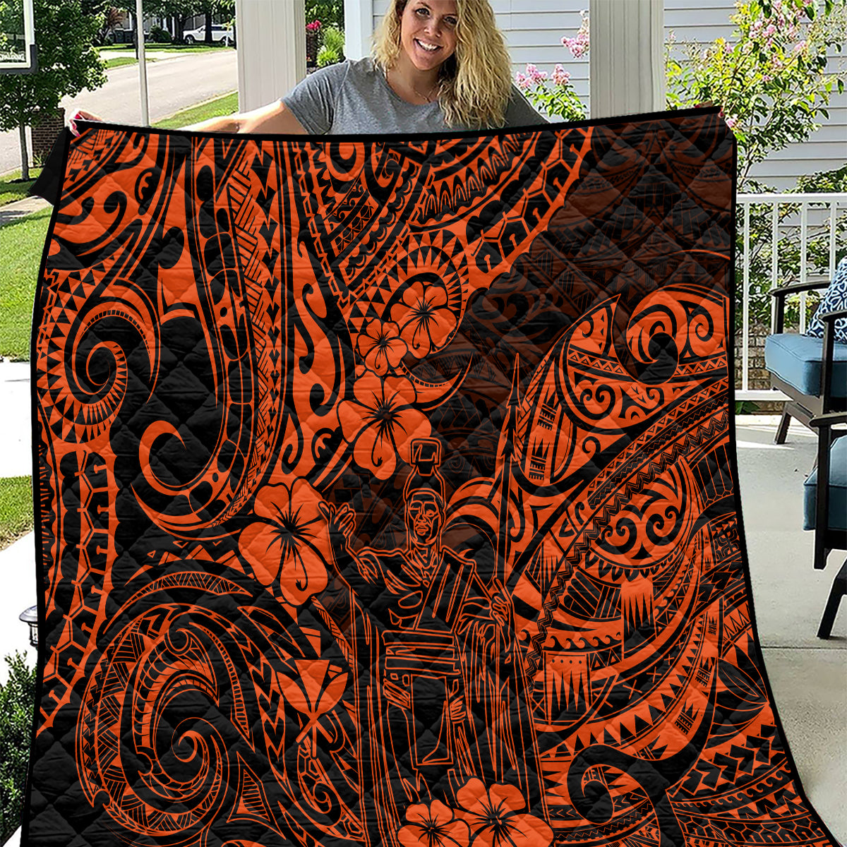 Hawaii King Kamehameha Quilt Polynesian Pattern Orange Version LT01 Orange - Polynesian Pride