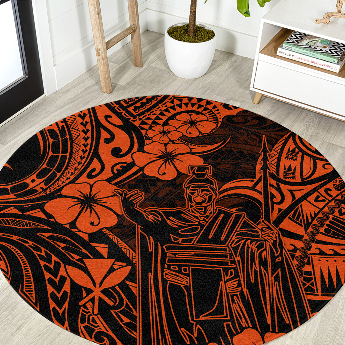 Hawaii King Kamehameha Round Carpet Polynesian Pattern Orange Version LT01 Orange - Polynesian Pride