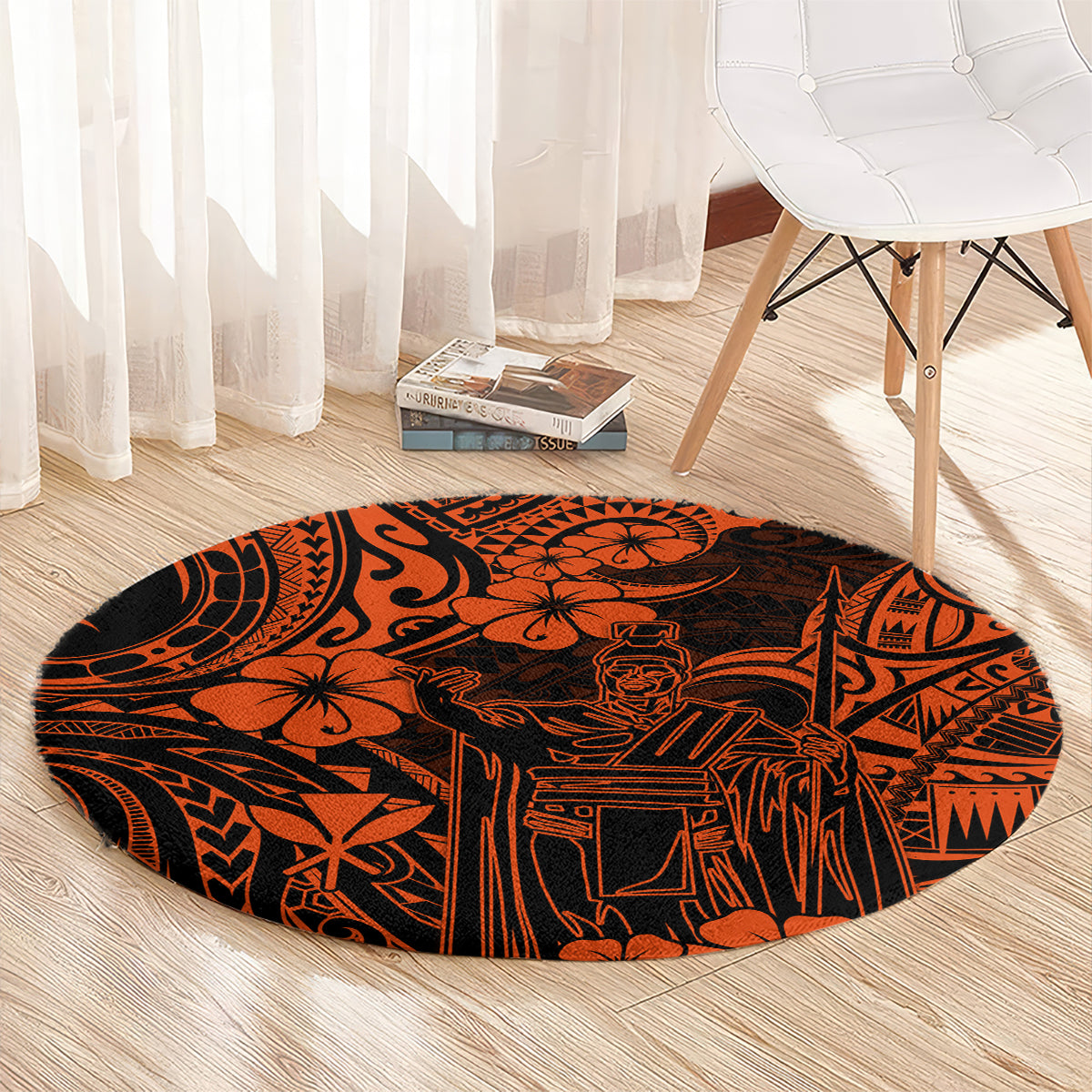 Hawaii King Kamehameha Round Carpet Polynesian Pattern Orange Version LT01 - Polynesian Pride
