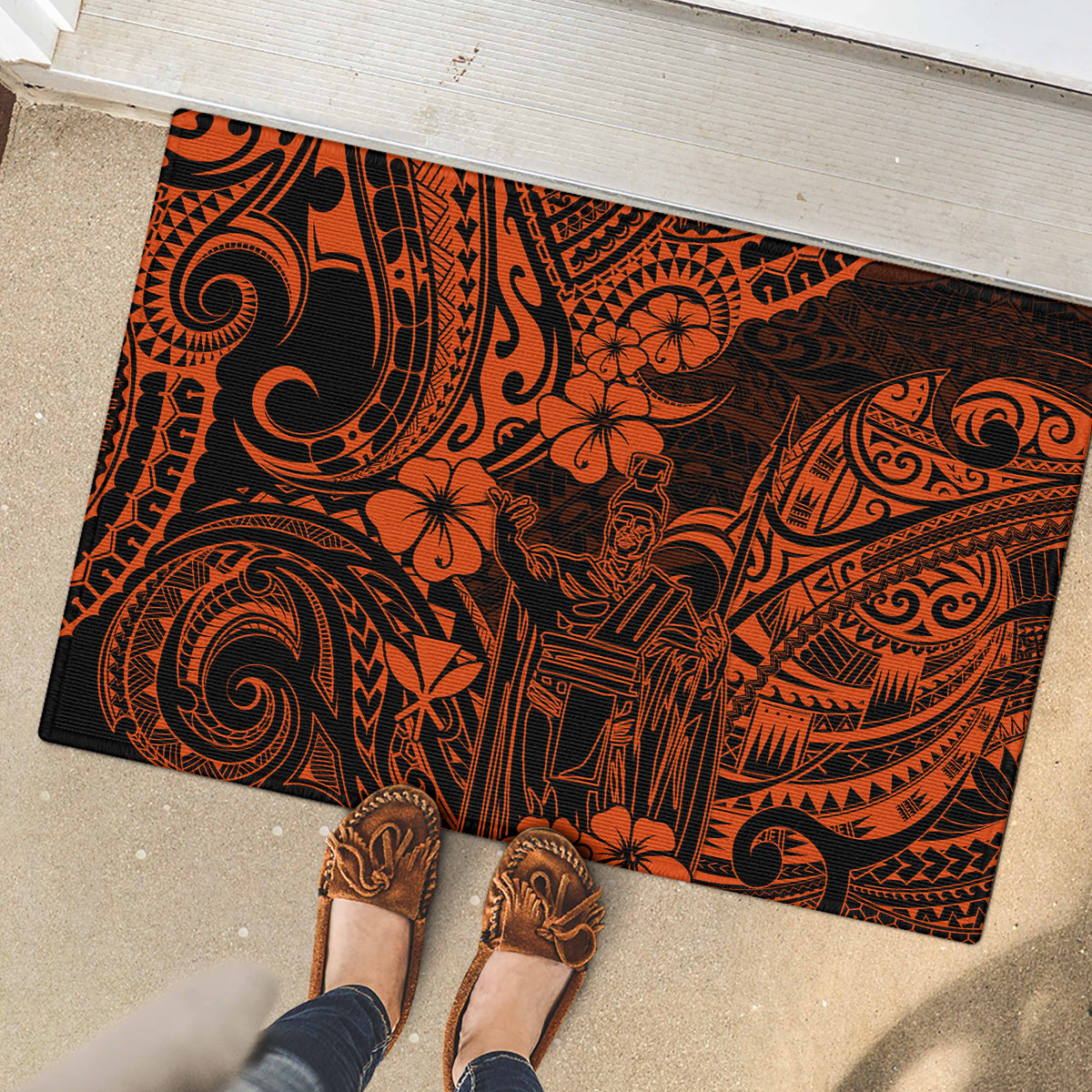 Hawaii King Kamehameha Rubber Doormat Polynesian Pattern Orange Version LT01 - Polynesian Pride