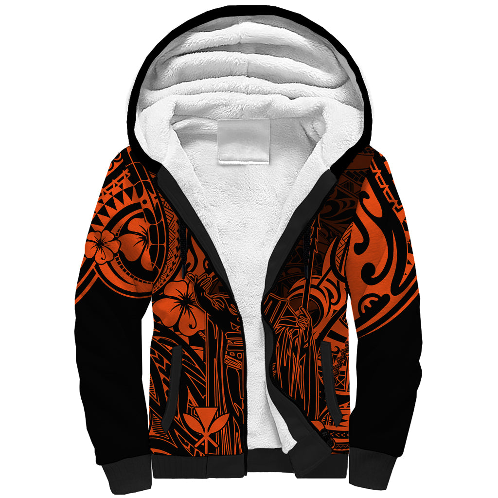 Hawaii King Kamehameha Sherpa Hoodie Polynesian Pattern Orange Version LT01 Unisex Orange - Polynesian Pride