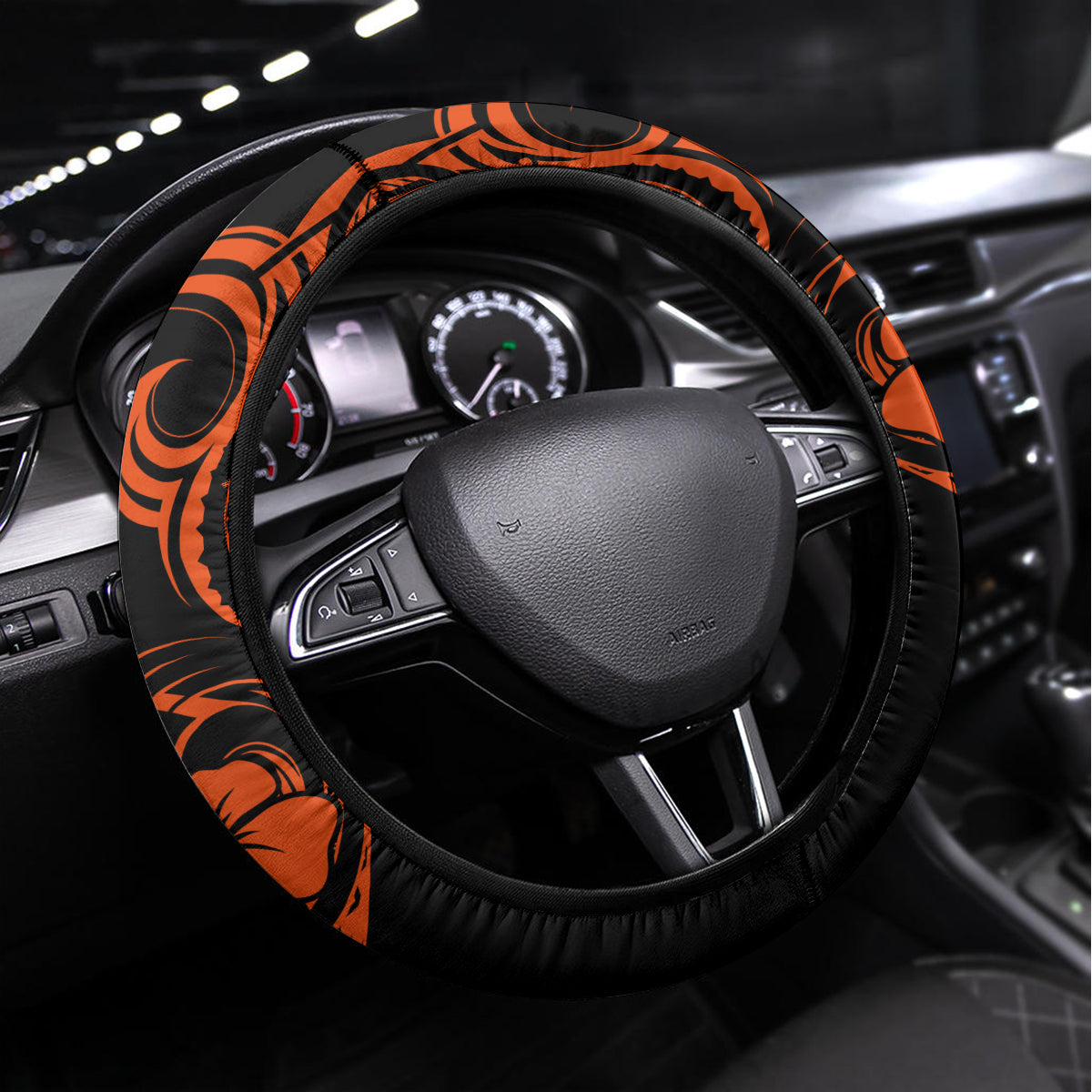 Hawaii King Kamehameha Steering Wheel Cover Polynesian Pattern Orange Version