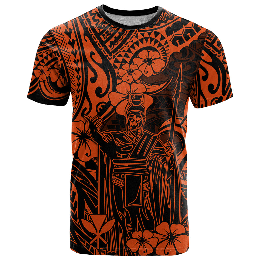 Hawaii King Kamehameha T Shirt Polynesian Pattern Orange Version LT01 Orange - Polynesian Pride