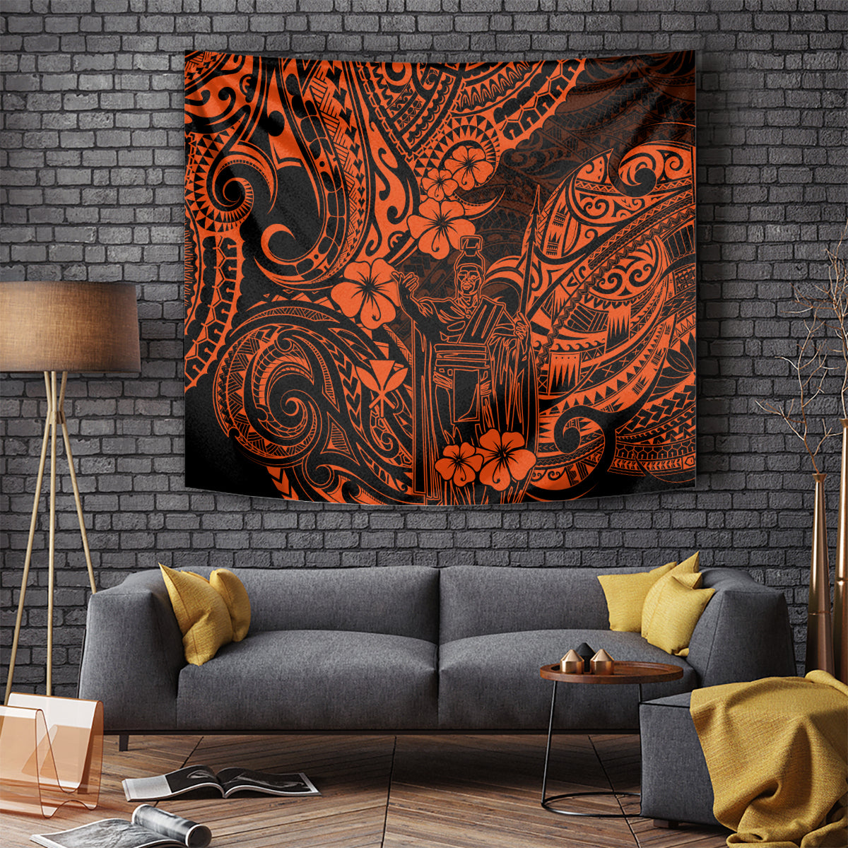 Hawaii King Kamehameha Tapestry Polynesian Pattern Orange Version LT01 Orange - Polynesian Pride