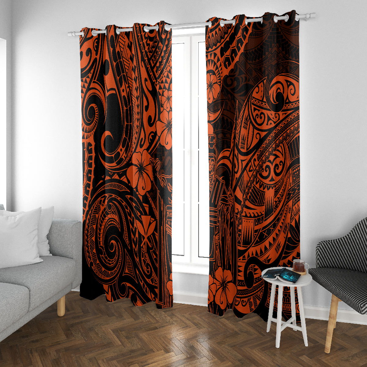 Hawaii King Kamehameha Window Curtain Polynesian Pattern Orange Version LT01 - Polynesian Pride