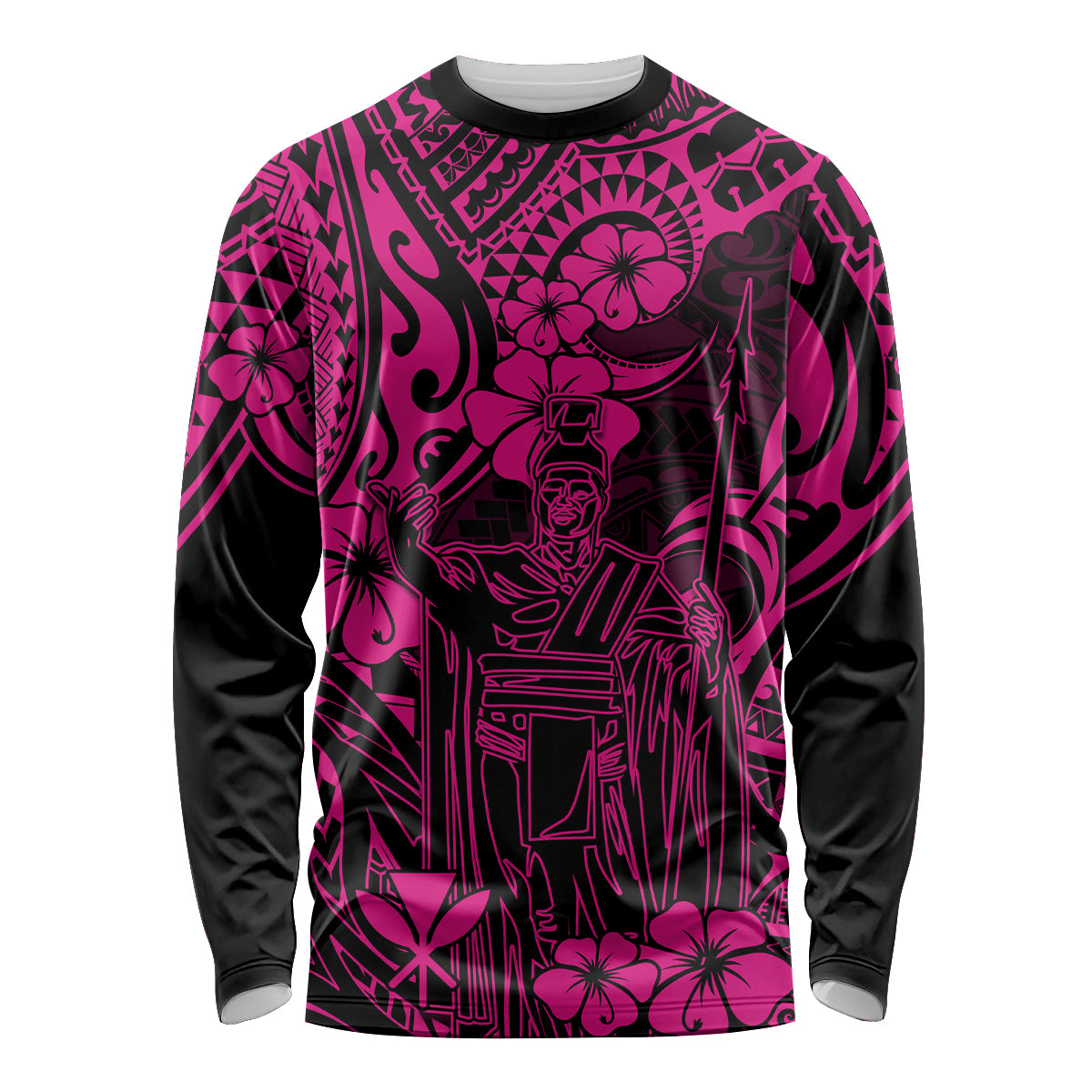 Hawaii King Kamehameha Long Sleeve Shirt Polynesian Pattern Pink Version LT01 Unisex Pink - Polynesian Pride