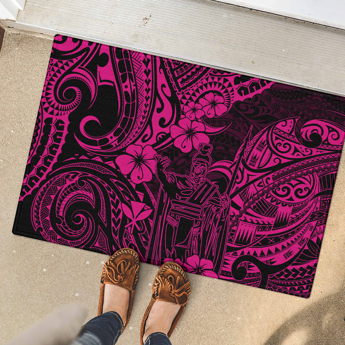 Hawaii King Kamehameha Rubber Doormat Polynesian Pattern Pink Version LT01 - Polynesian Pride