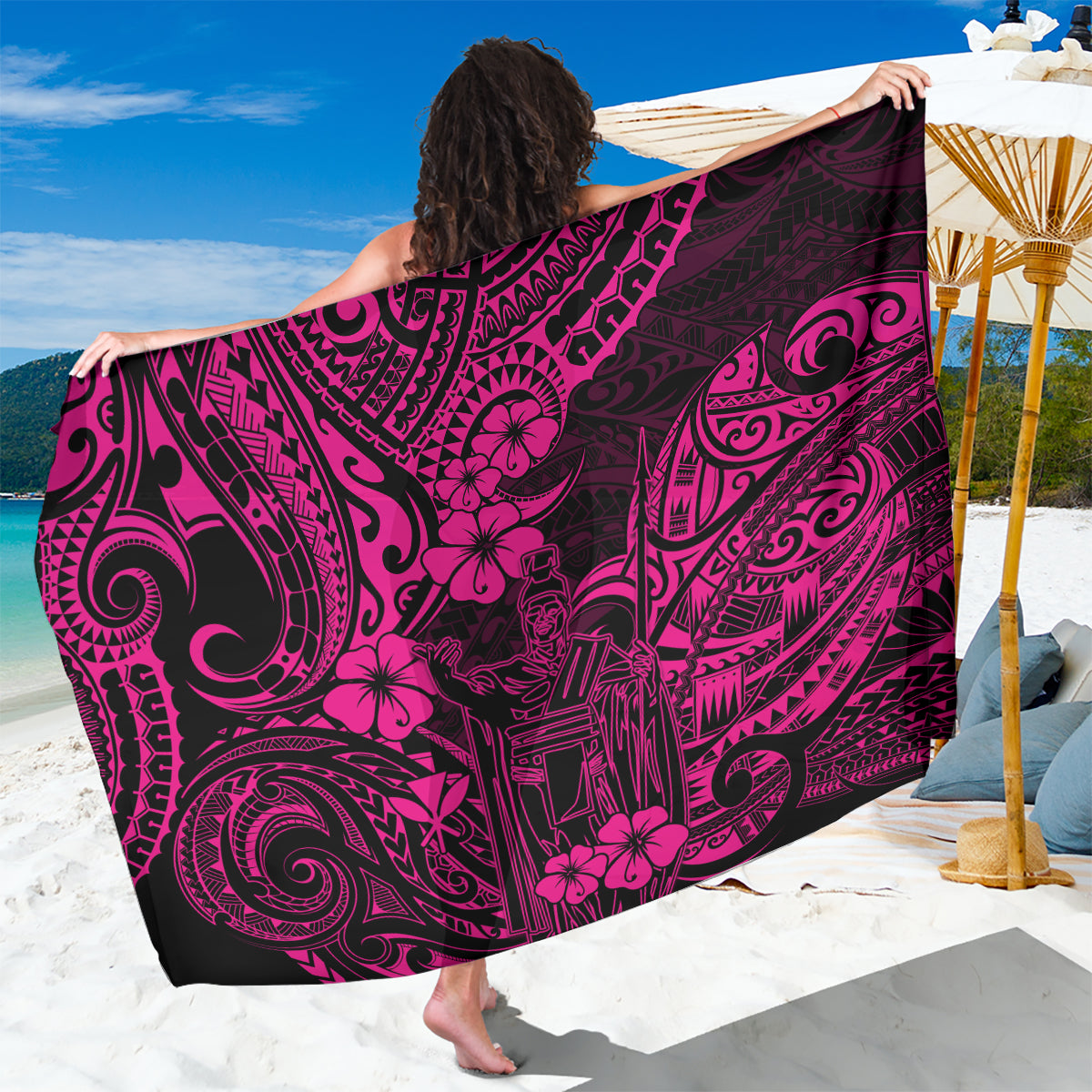 Hawaii King Kamehameha Sarong Polynesian Pattern Pink Version LT01 One Size 44 x 66 inches Pink - Polynesian Pride