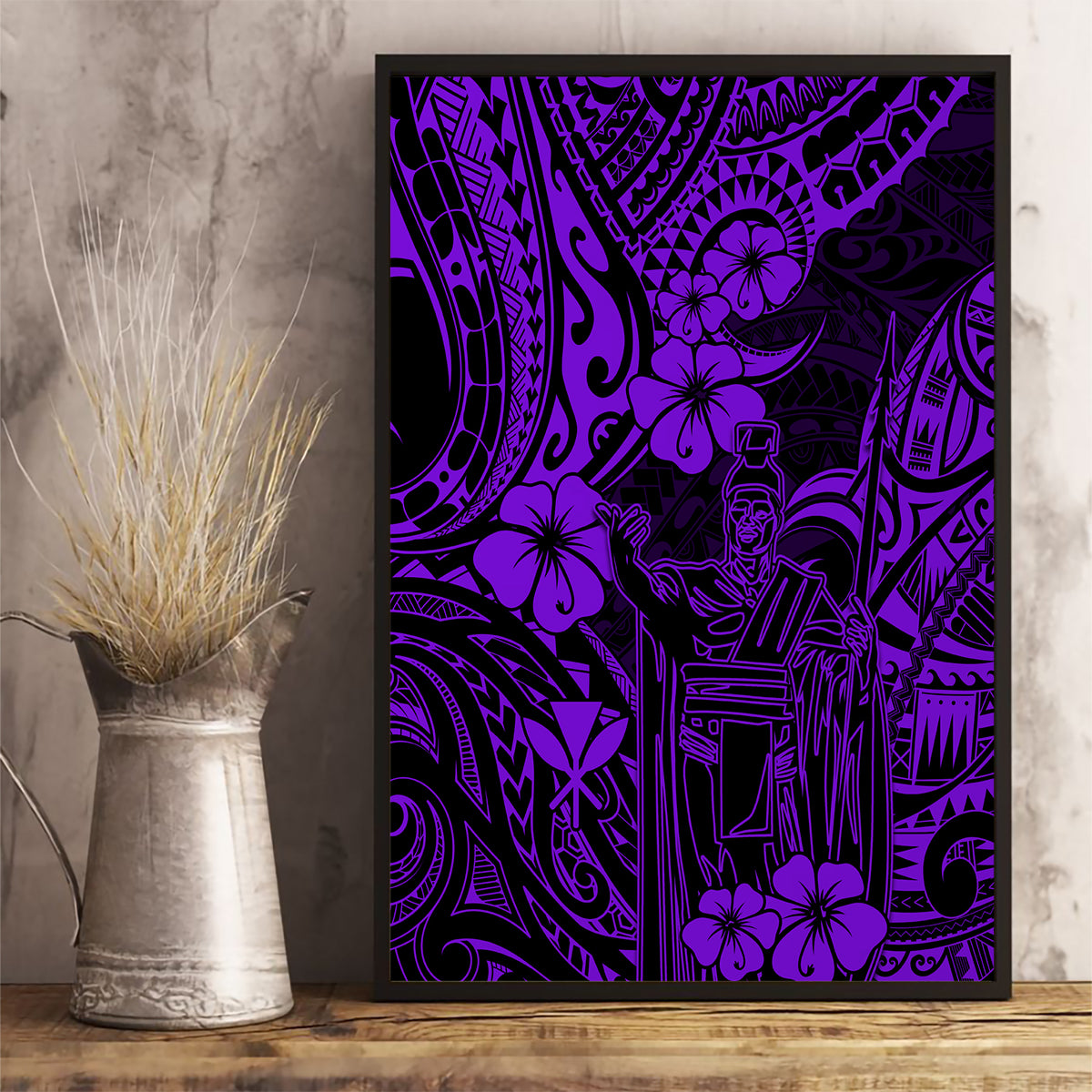 Hawaii King Kamehameha Canvas Wall Art Polynesian Pattern Purple Version LT01 - Polynesian Pride