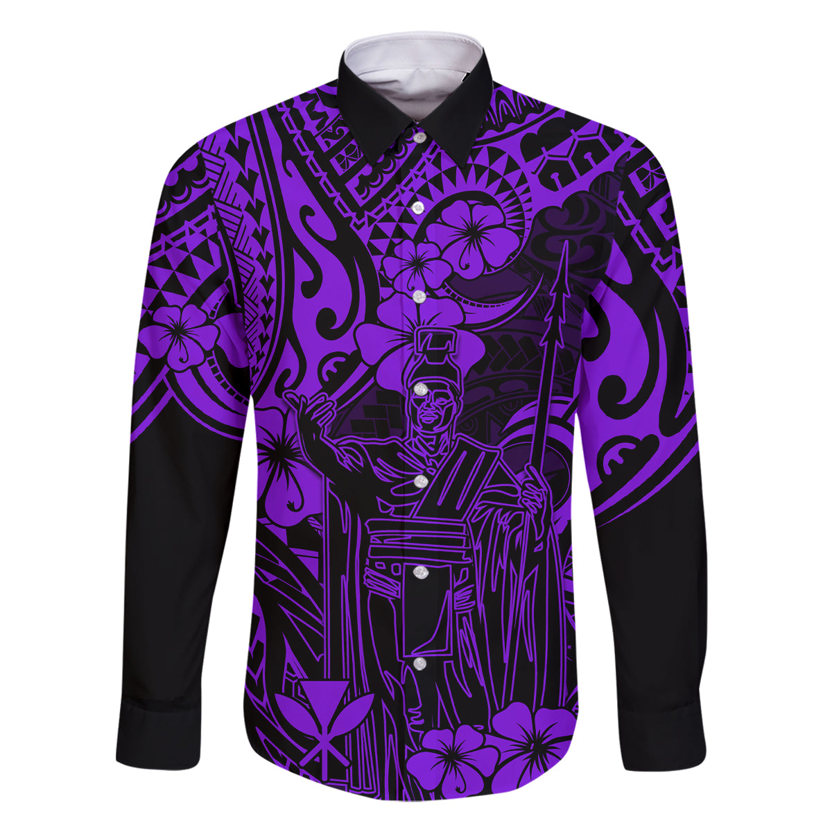 Hawaii King Kamehameha Family Matching Long Sleeve Bodycon Dress and Hawaiian Shirt Polynesian Pattern Purple Version LT01 Dad's Shirt - Long Sleeve Purple - Polynesian Pride