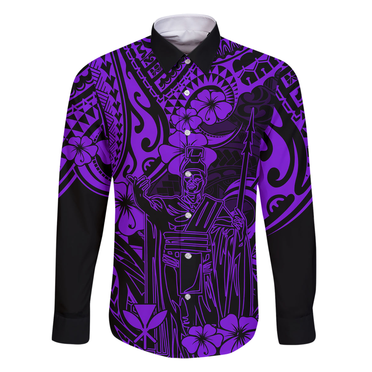 Hawaii King Kamehameha Family Matching Short Sleeve Bodycon Dress and Hawaiian Shirt Polynesian Pattern Purple Version LT01 Dad's Shirt - Long Sleeve Purple - Polynesian Pride