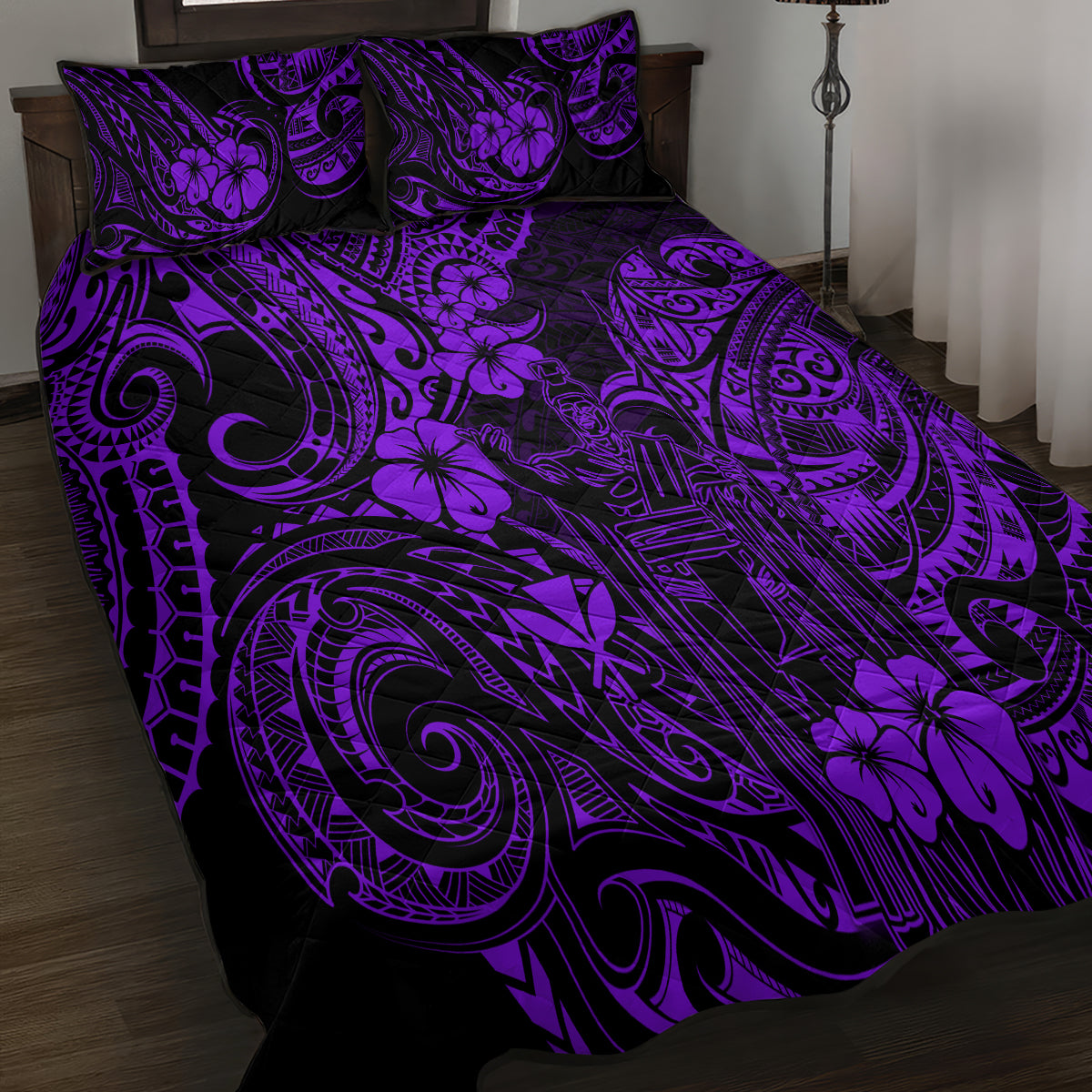 Hawaii King Kamehameha Quilt Bed Set Polynesian Pattern Purple Version LT01 - Polynesian Pride