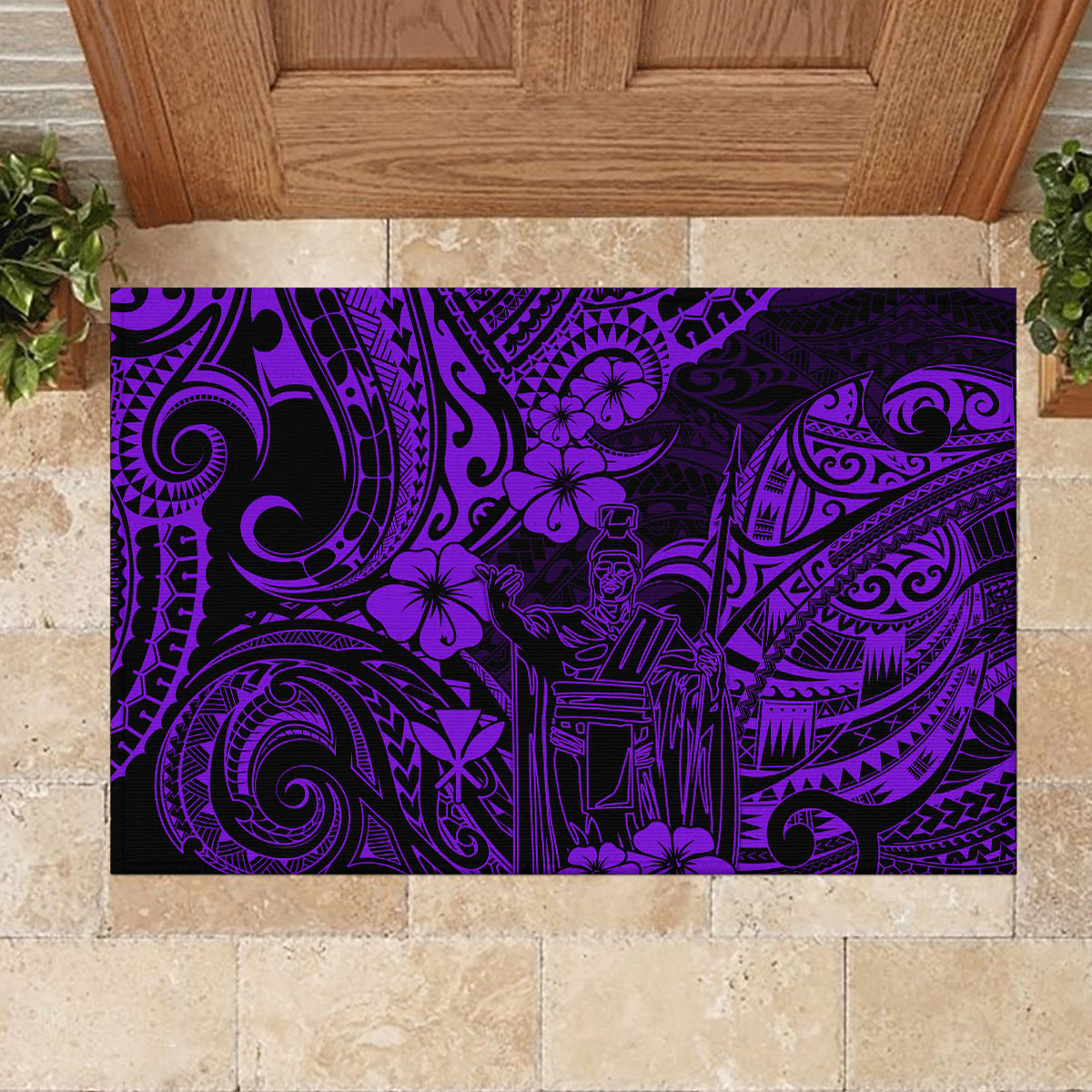 Hawaii King Kamehameha Rubber Doormat Polynesian Pattern Purple Version LT01 - Polynesian Pride