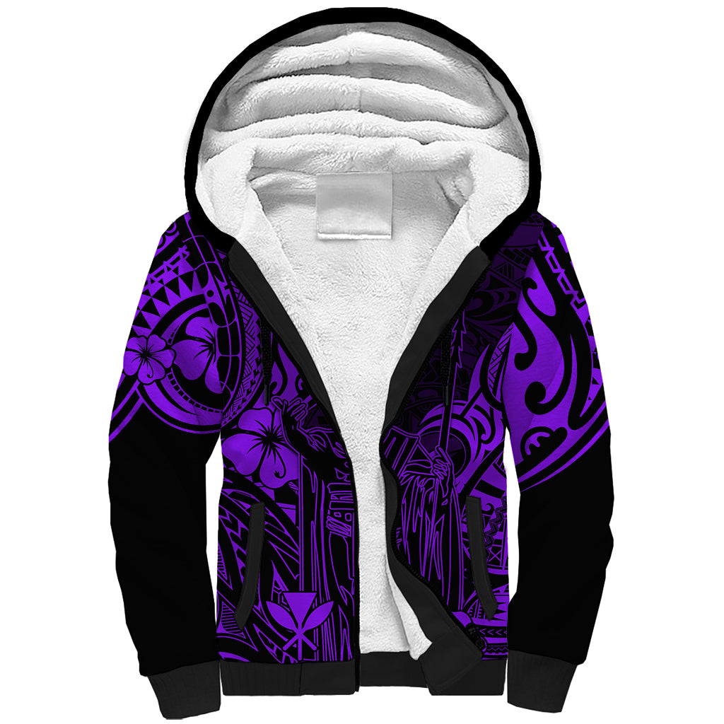 Hawaii King Kamehameha Sherpa Hoodie Polynesian Pattern Purple Version LT01 Unisex Purple - Polynesian Pride