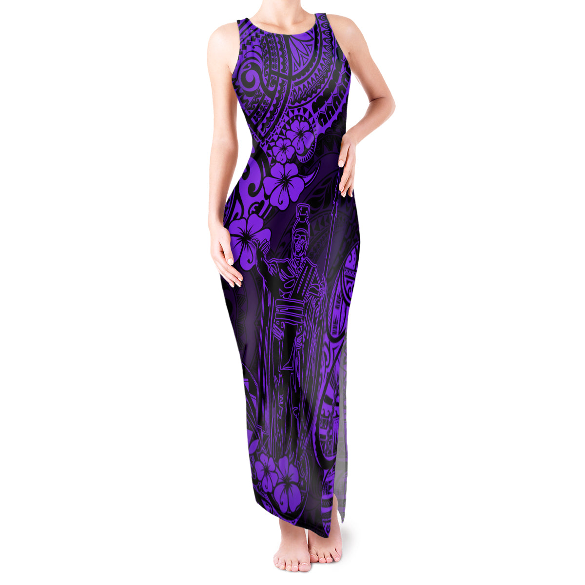 Hawaii King Kamehameha Tank Maxi Dress Polynesian Pattern Purple Version LT01 Women Purple - Polynesian Pride