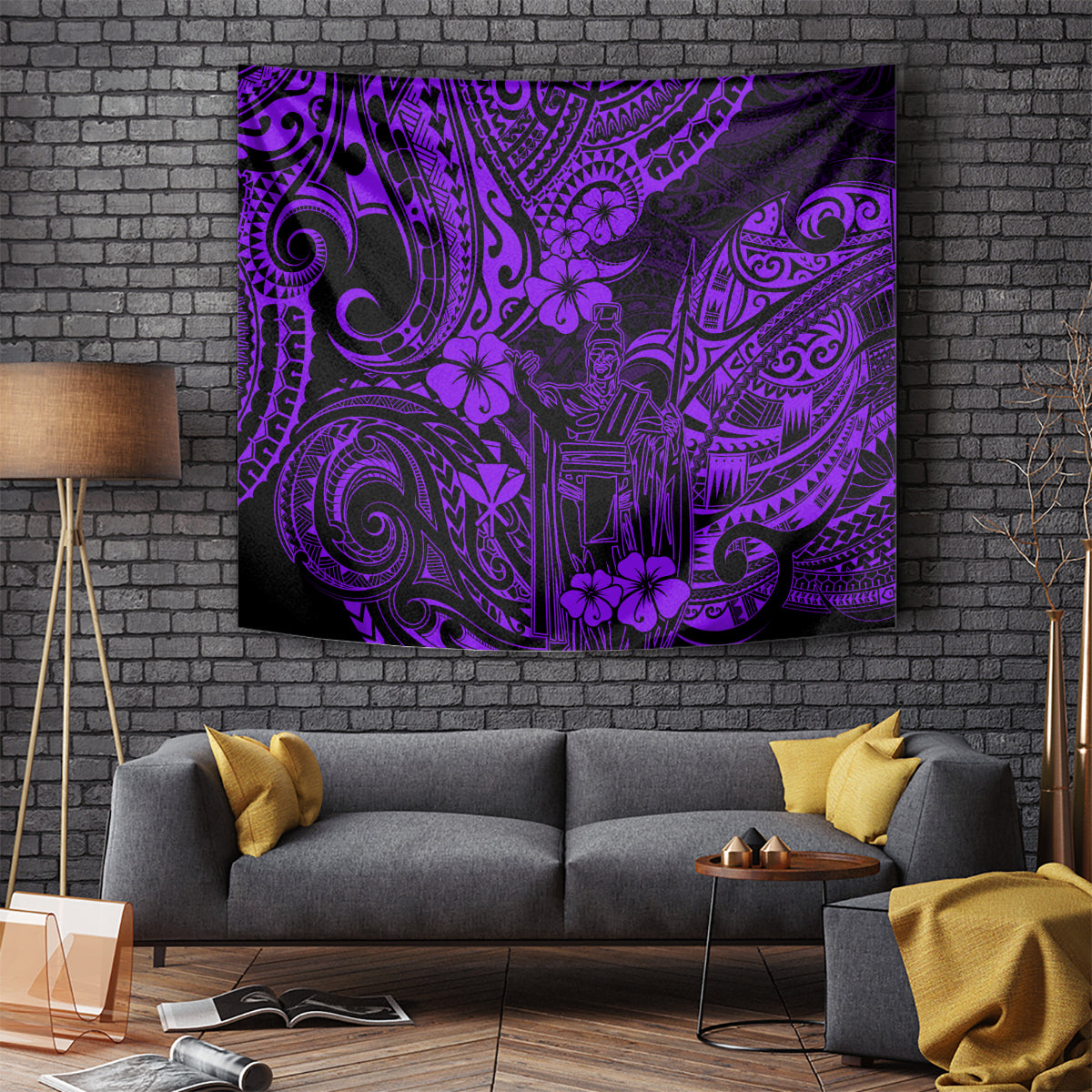 Hawaii King Kamehameha Tapestry Polynesian Pattern Purple Version LT01 Purple - Polynesian Pride