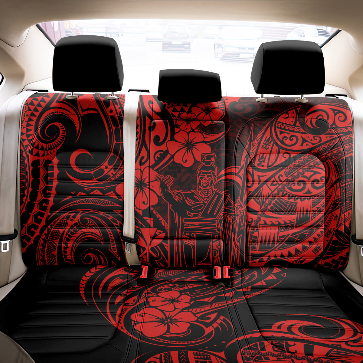 Hawaii King Kamehameha Back Car Seat Cover Polynesian Pattern Red Version