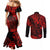 Hawaii King Kamehameha Couples Matching Mermaid Dress and Long Sleeve Button Shirts Polynesian Pattern Red Version LT01 - Polynesian Pride