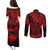 Hawaii King Kamehameha Couples Matching Puletasi Dress and Long Sleeve Button Shirts Polynesian Pattern Red Version LT01 - Polynesian Pride
