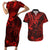 Hawaii King Kamehameha Couples Matching Short Sleeve Bodycon Dress and Hawaiian Shirt Polynesian Pattern Red Version LT01 Red - Polynesian Pride