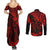 Hawaii King Kamehameha Couples Matching Summer Maxi Dress and Long Sleeve Button Shirts Polynesian Pattern Red Version LT01 - Polynesian Pride